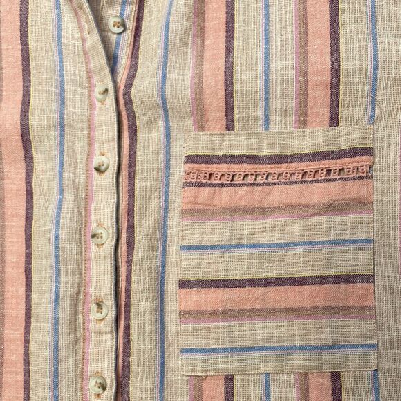 Maeve Anthropologie Shirt Lida Pink Striped & Crochet Top Linen Cotton Medium - Picture 9 of 9